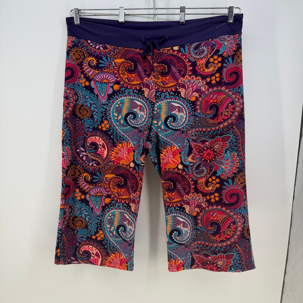 HDE Paisley Capri Pants Womens 3X Multicolor Psychedelic Boho Plus Size Festival